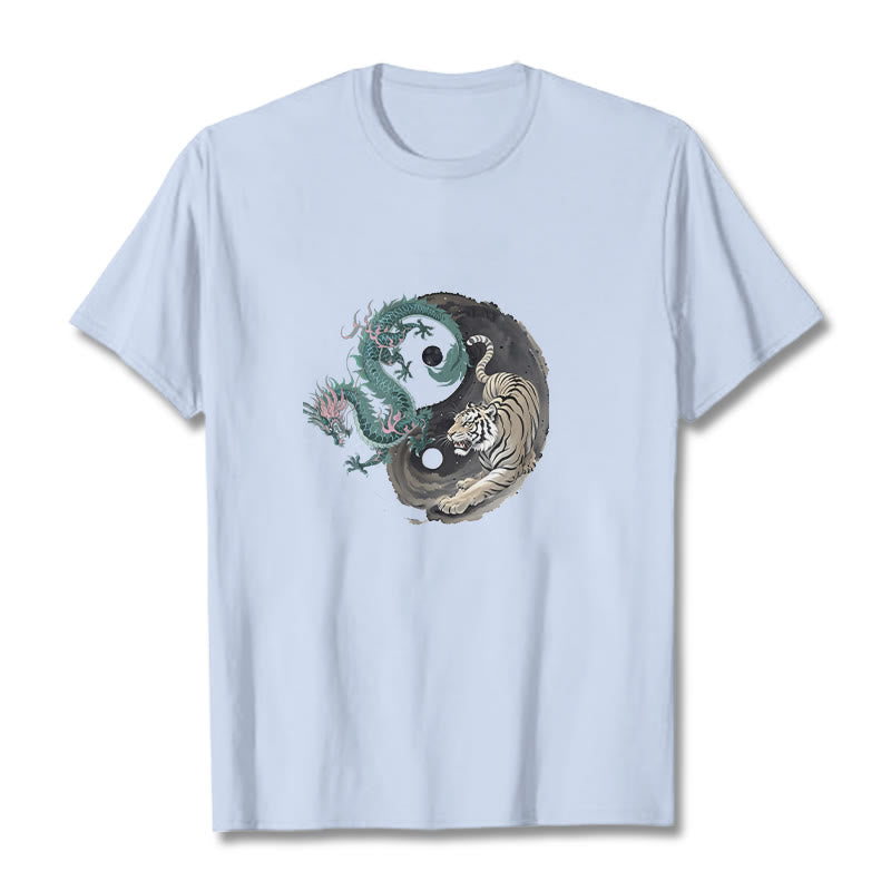 Buddha Stones、虎、龍、陰陽コットンTシャツ - ライトシアン - 2XL - image 9
