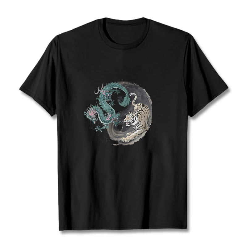 Buddha Stones、虎、龍、陰陽コットンTシャツ - 黒 - 2XL - image 5