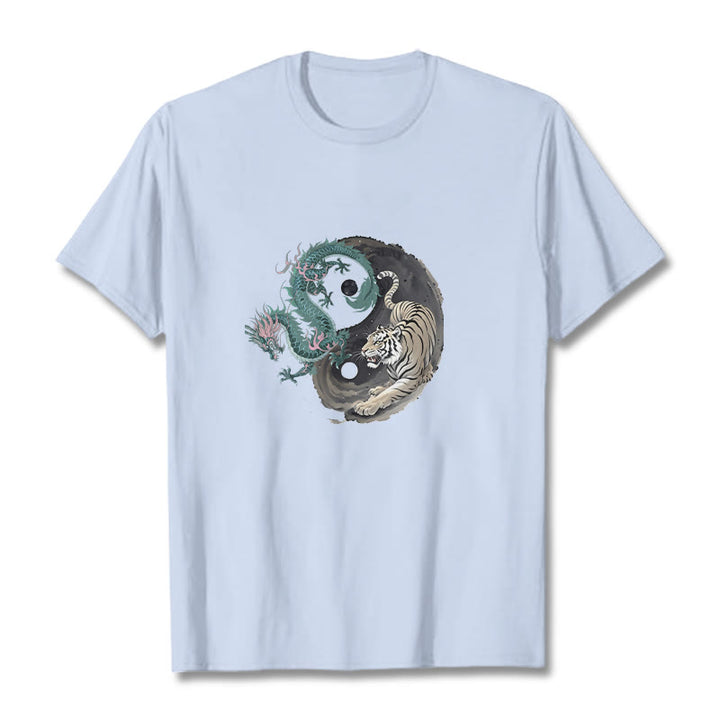 Buddha Stones、虎、龍、陰陽コットンTシャツ - ライトシアン - 2XL - image 8