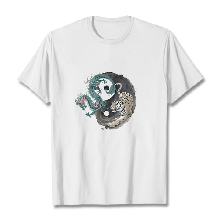 Buddha Stones、虎、龍、陰陽コットンTシャツ - 白 - 2XL - image 12