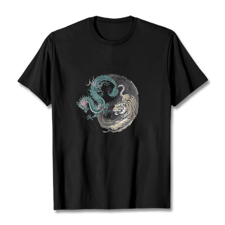 Buddha Stones、虎、龍、陰陽コットンTシャツ - 黒 - 2XL - image 4