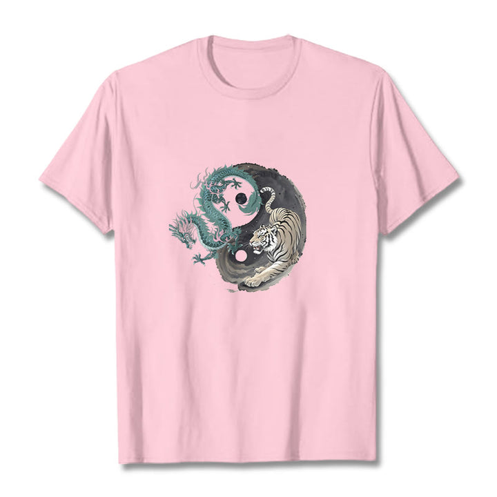 Buddha Stones、虎、龍、陰陽コットンTシャツ - ライトピンク - 2XL - image 19