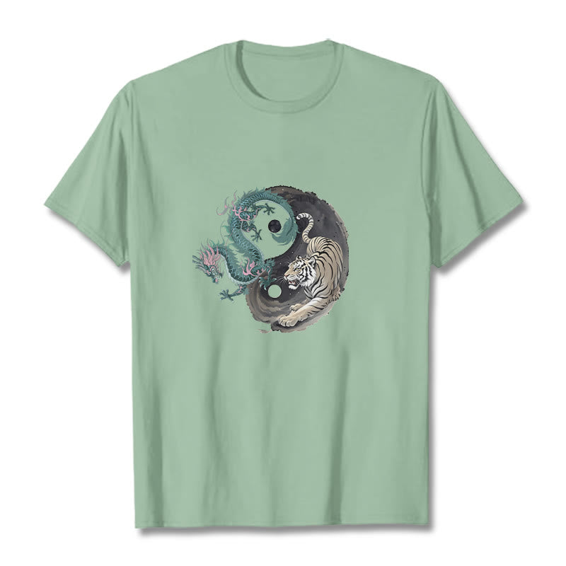 Buddha Stones、虎、龍、陰陽コットンTシャツ - 淡い緑色 - 2XL - image 14