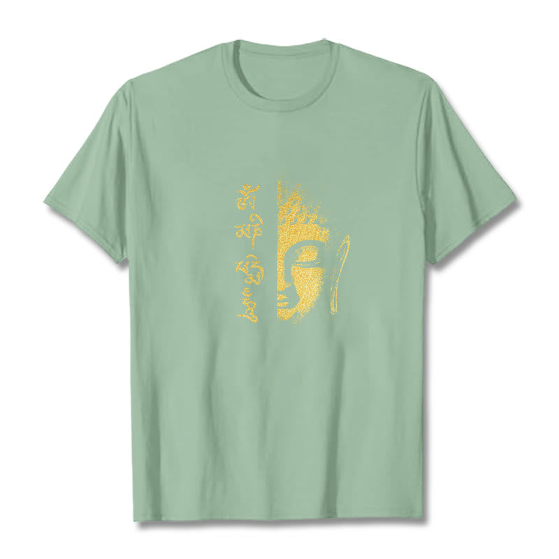 Buddha Stonesオーム・マニ・パドメ・フムゴールデン ブッダ コットン Tシャツ Tシャツ - ペールグリーン - 2XL - image 14
