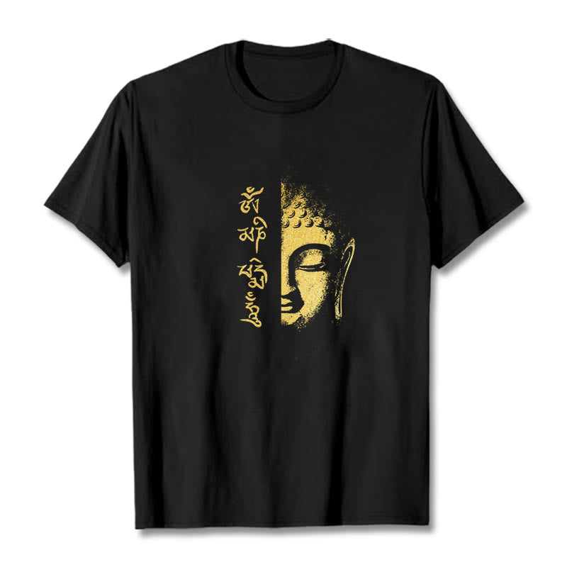 Buddha Stonesオーム・マニ・パドメ・フムゴールデン ブッダ コットン Tシャツ Tシャツ - 黒 - 2XL - image 1