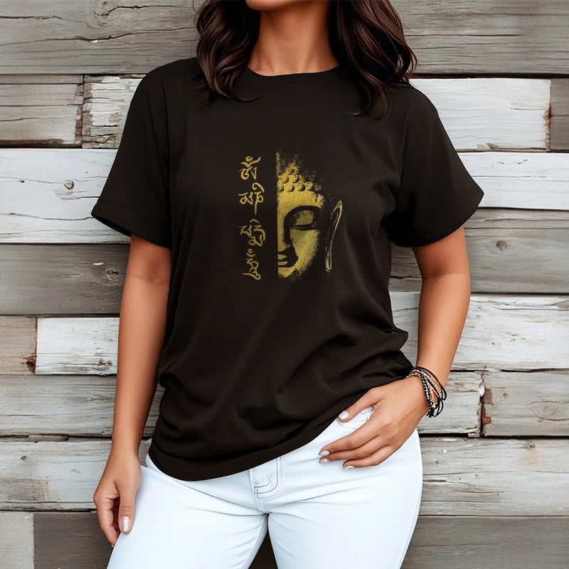 Buddha Stonesオーム・マニ・パドメ・フムゴールデン ブッダ コットン Tシャツ Tシャツ - image 1