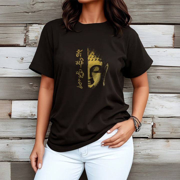 Buddha Stonesオーム・マニ・パドメ・フムゴールデン ブッダ コットン Tシャツ Tシャツ - image 1