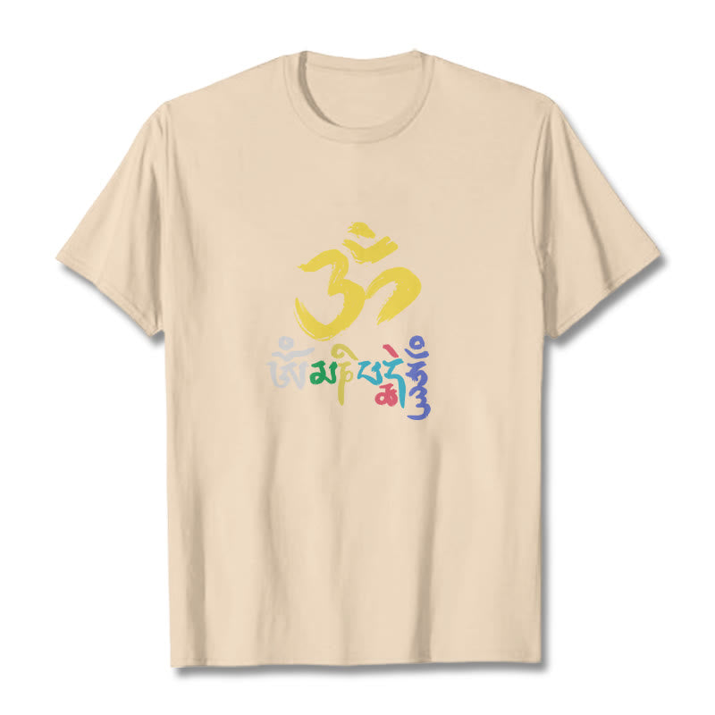 Buddha Stonesのカラフルなオーム・マニ・パドメ・フムのコットンTシャツ - ビスク - 2XL - image 9