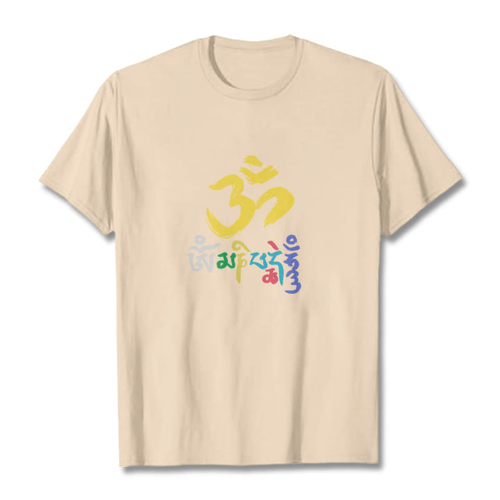 Buddha Stonesのカラフルなオーム・マニ・パドメ・フムのコットンTシャツ - ビスク - 2XL - image 9