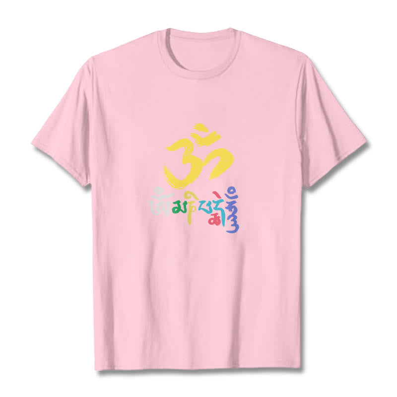Buddha Stonesのカラフルなオーム・マニ・パドメ・フムのコットンTシャツ - ライトピンク - 2XL - image 19