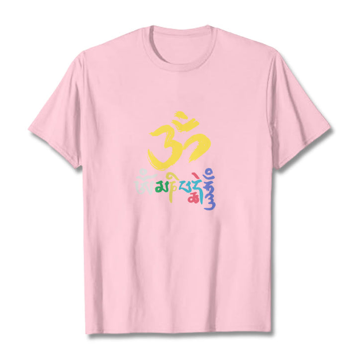 Buddha Stonesのカラフルなオーム・マニ・パドメ・フムのコットンTシャツ - ライトピンク - 2XL - image 19