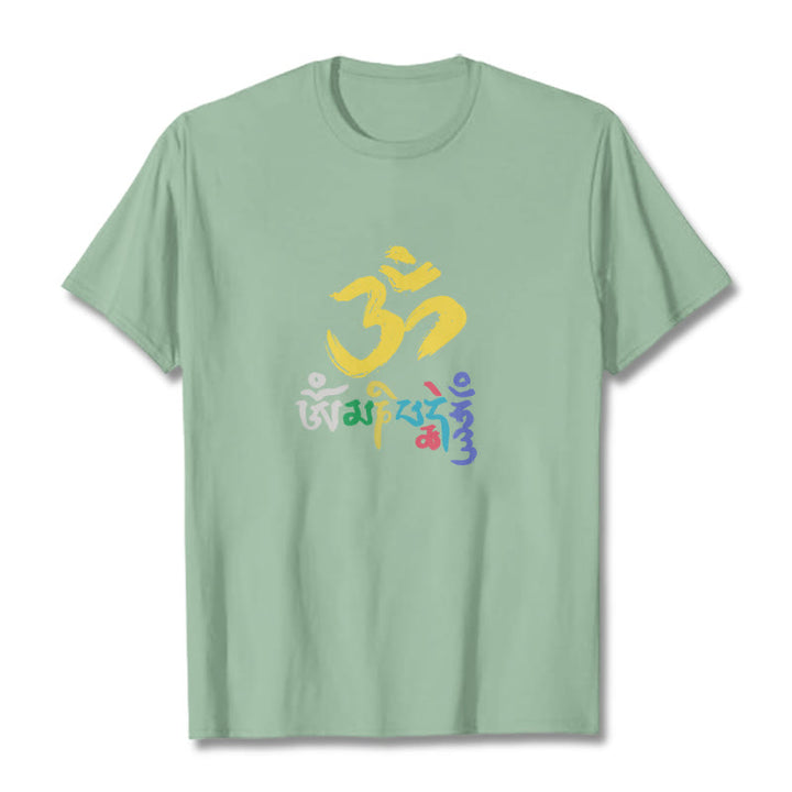 Buddha Stonesのカラフルなオーム・マニ・パドメ・フムのコットンTシャツ - ペールグリーン - 2XL - image 14