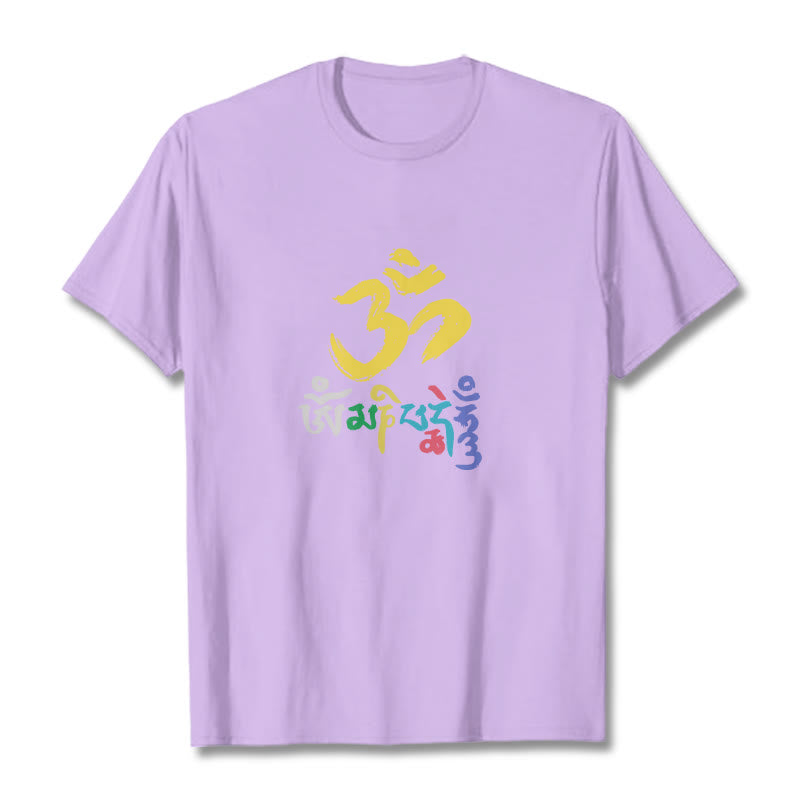 Buddha Stonesのカラフルなオーム・マニ・パドメ・フムのコットンTシャツ - 梅 - 2XL - image 16