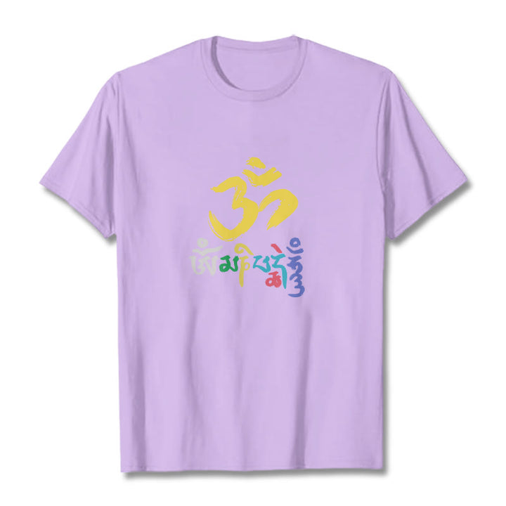 Buddha Stonesのカラフルなオーム・マニ・パドメ・フムのコットンTシャツ - 梅 - 2XL - image 16