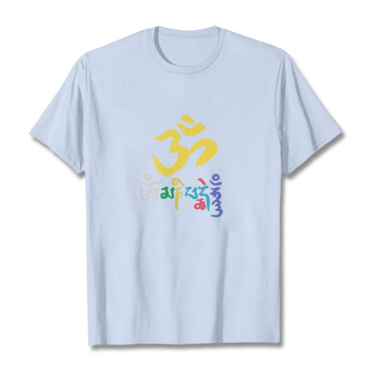 Buddha Stonesのカラフルなオーム・マニ・パドメ・フムのコットンTシャツ - ライトシアン - 2XL - image 8