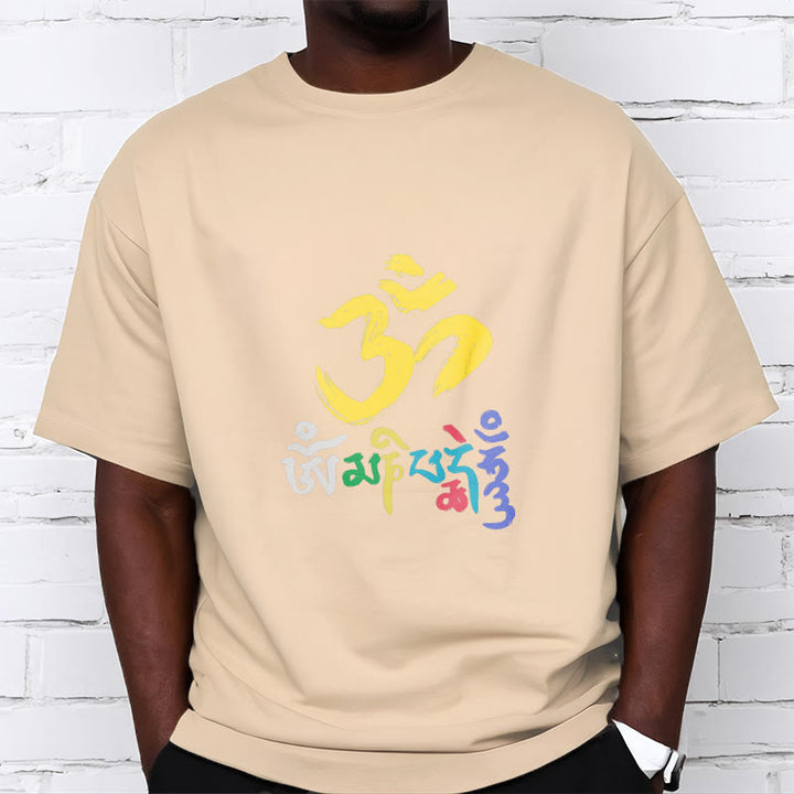 Buddha Stonesのカラフルなオーム・マニ・パドメ・フムのコットンTシャツ - image 10