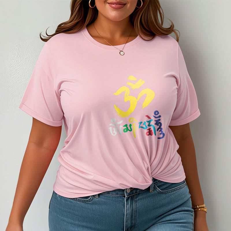 Buddha Stonesのカラフルなオーム・マニ・パドメ・フムのコットンTシャツ - image 20