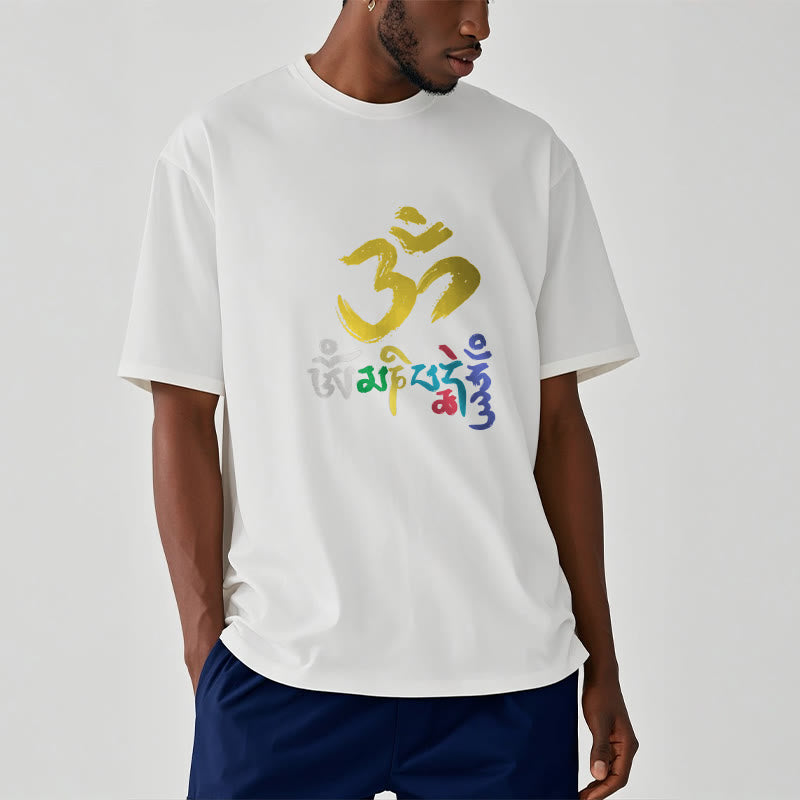 Buddha Stonesのカラフルなオーム・マニ・パドメ・フムのコットンTシャツ - image 13