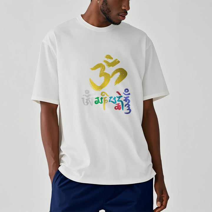 Buddha Stonesのカラフルなオーム・マニ・パドメ・フムのコットンTシャツ - image 13