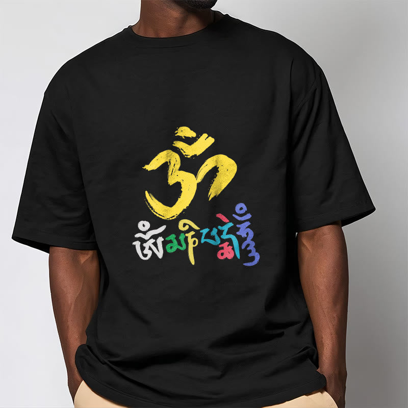 Buddha Stonesのカラフルなオーム・マニ・パドメ・フムのコットンTシャツ - image 4