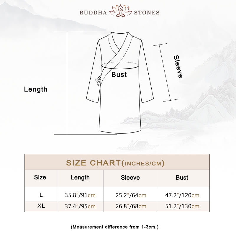 Buddha Stones 2点 Vネック メンズ 長袖シャツ トップパンツ 瞑想 禅 太極拳 コットンリネン 衣類セット - image 6