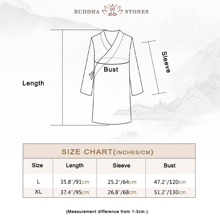 Buddha Stones 2点 Vネック メンズ 長袖シャツ トップパンツ 瞑想 禅 太極拳 コットンリネン 衣類セット - image 6