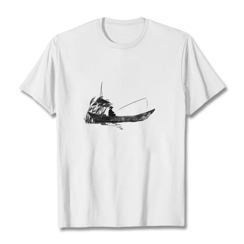 Buddha Stonesボート釣り草柄コットンTシャツ - 白 - 2XL - image 5