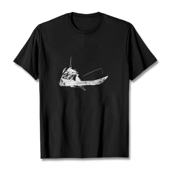 Buddha Stonesボート釣り草柄コットンTシャツ - 黒 - 2XL - image 12