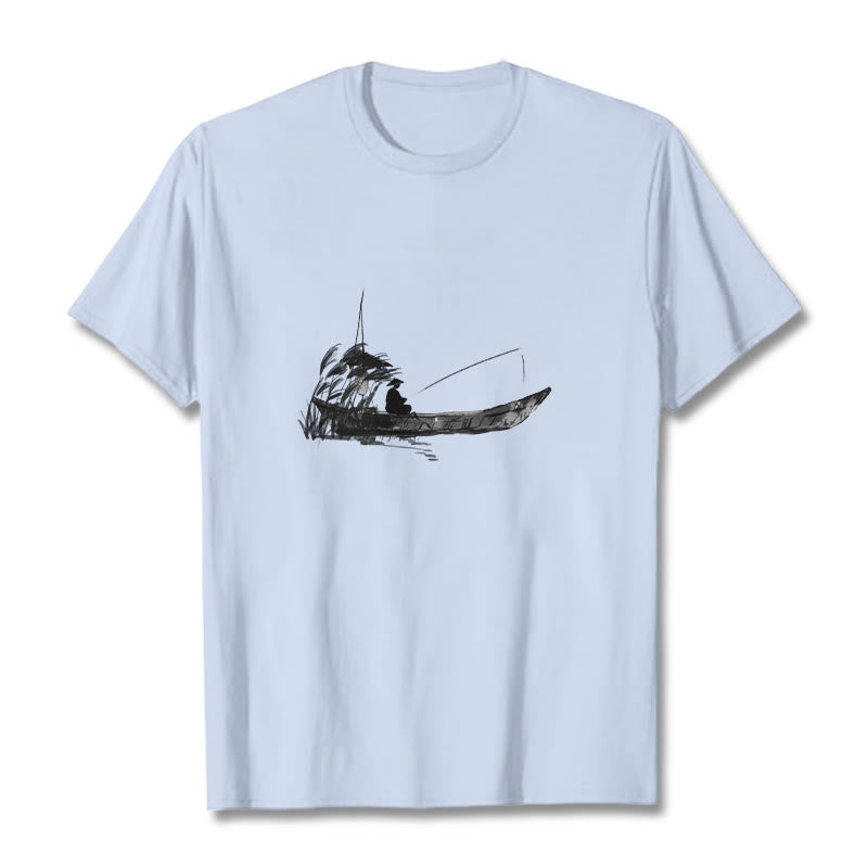 Buddha Stonesボート釣り草柄コットンTシャツ - ライトシアン - 2XL - image 16