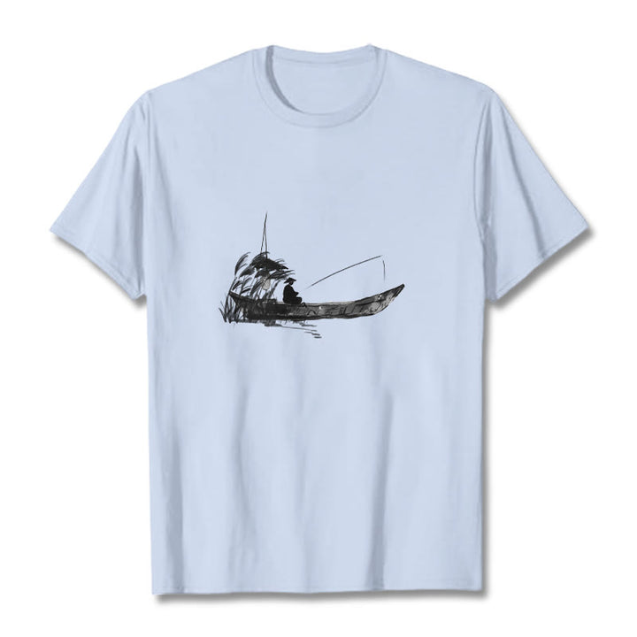 Buddha Stonesボート釣り草柄コットンTシャツ - ライトシアン - 2XL - image 16