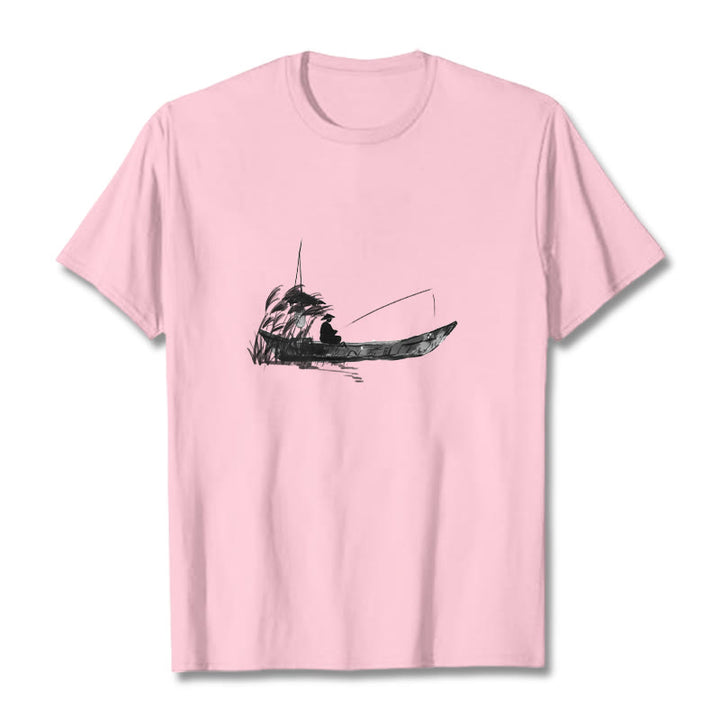 Buddha Stonesボート釣り草柄コットンTシャツ - ライトピンク - 2XL - image 19