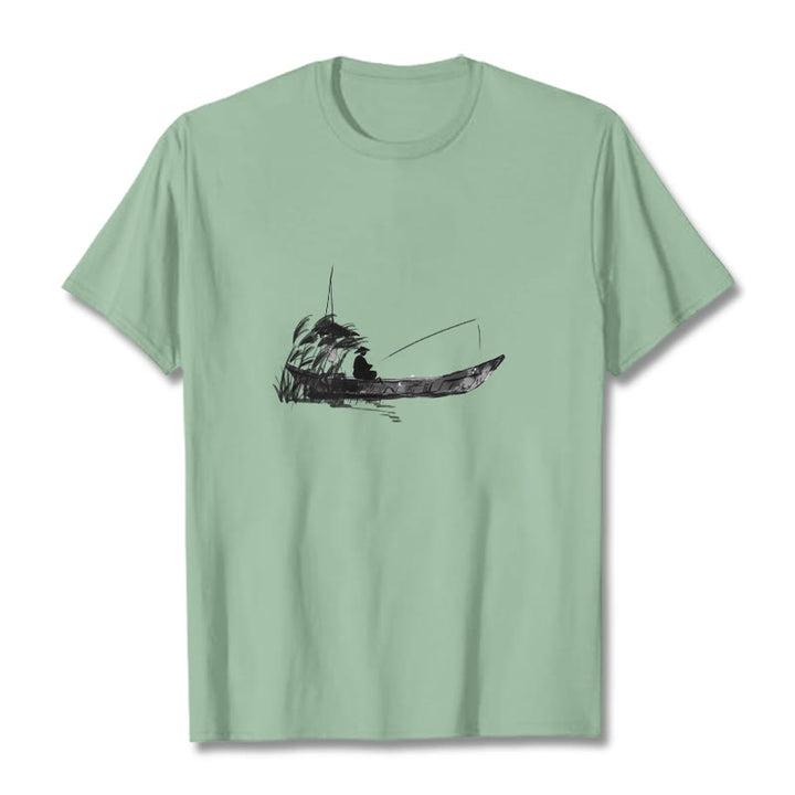 Buddha Stonesボート釣り草柄コットンTシャツ - 淡い緑色 - 2XL - image 16