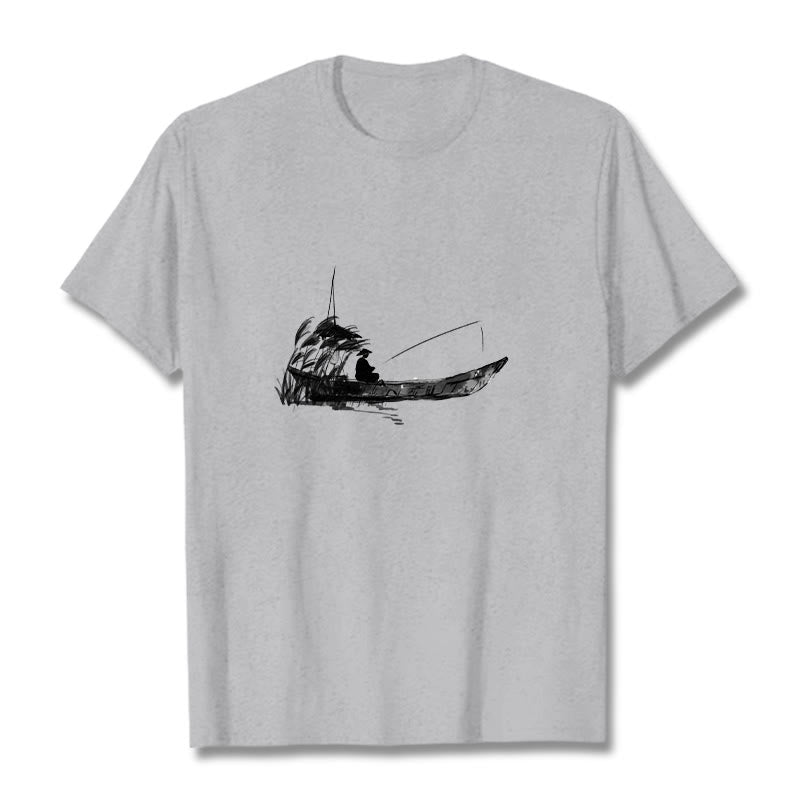 Buddha Stonesボート釣り草柄コットンTシャツ - ライトグレー - 2XL - image 0