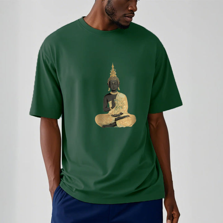 Buddha Stones、瞑想する仏陀の模様、コットンTシャツ - image 4