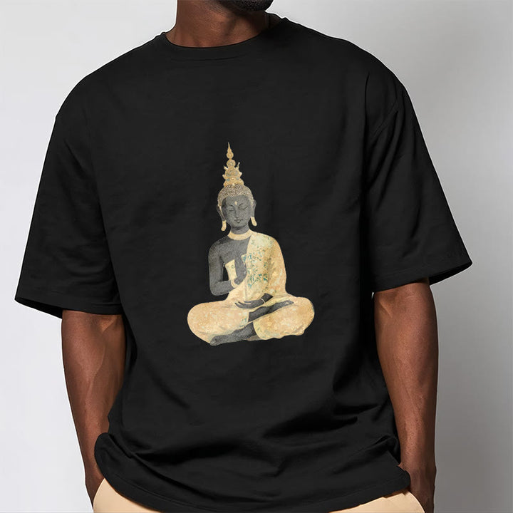 Buddha Stones、瞑想する仏陀の模様、コットンTシャツ - image 11