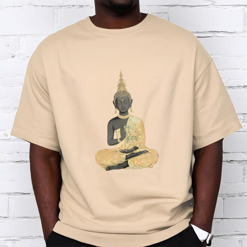 Buddha Stones、瞑想する仏陀の模様、コットンTシャツ - image 2