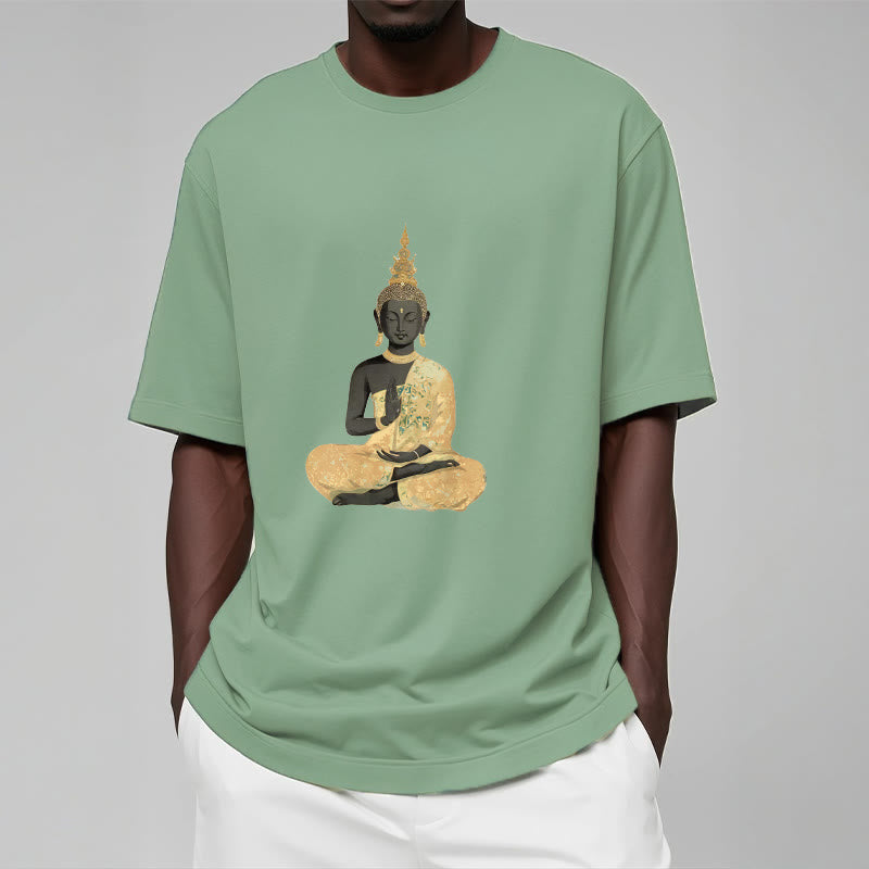 Buddha Stones、瞑想する仏陀の模様、コットンTシャツ - image 18