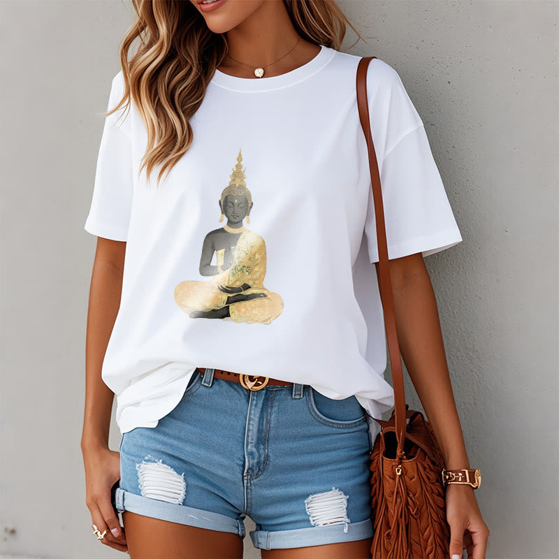 Buddha Stones、瞑想する仏陀の模様、コットンTシャツ - image 8