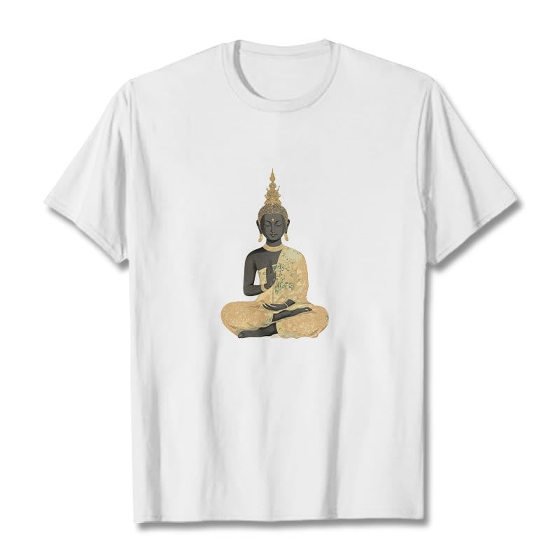 Buddha Stones、瞑想する仏陀の模様、コットンTシャツ - 白 - 2XL - image 6