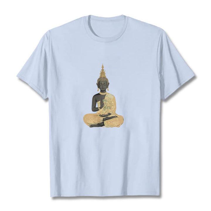 Buddha Stones、瞑想する仏陀の模様、コットンTシャツ - ライトシアン - 2XL - image 16