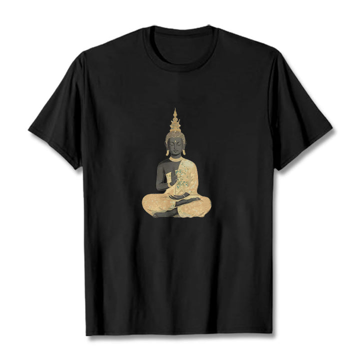 Buddha Stones、瞑想する仏陀の模様、コットンTシャツ - 黒 - 2XL - image 10