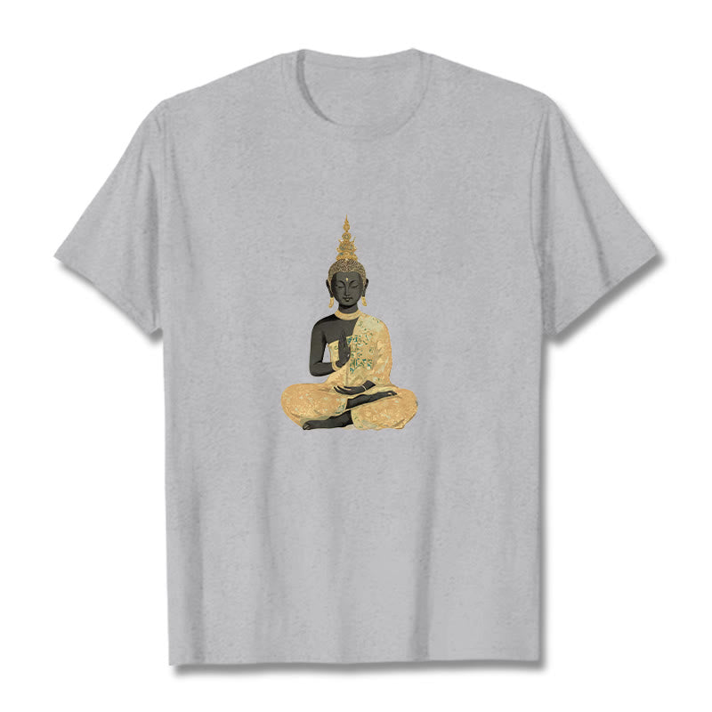 Buddha Stones、瞑想する仏陀の模様、コットンTシャツ - ライトグレー - 2XL - image 14