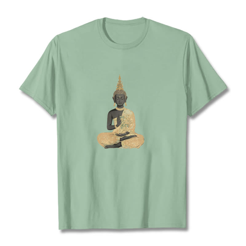 Buddha Stones、瞑想する仏陀の模様、コットンTシャツ - 淡い緑色 - 2XL - image 16