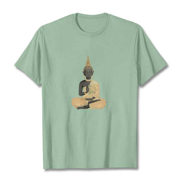 Buddha Stones、瞑想する仏陀の模様、コットンTシャツ - 淡い緑色 - 2XL - image 16