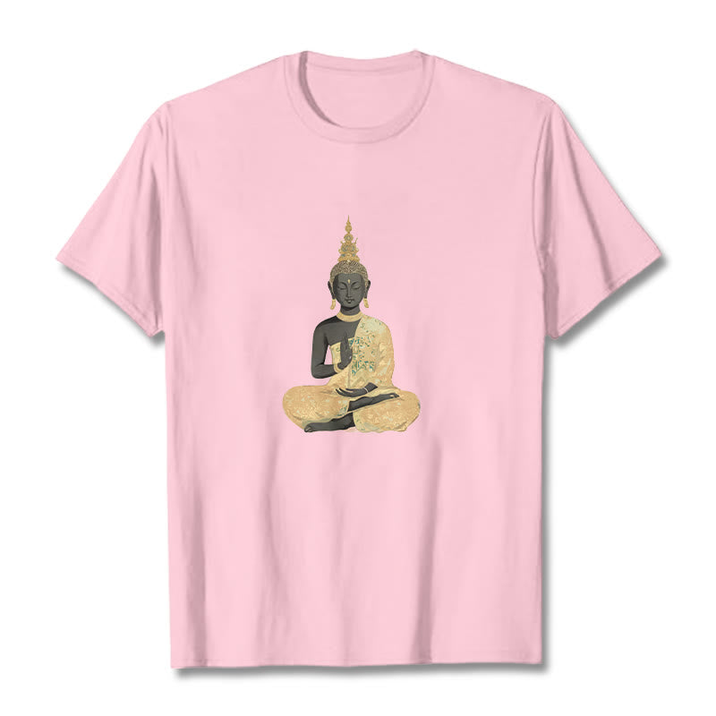 Buddha Stones、瞑想する仏陀の模様、コットンTシャツ - ライトピンク - 2XL - image 18