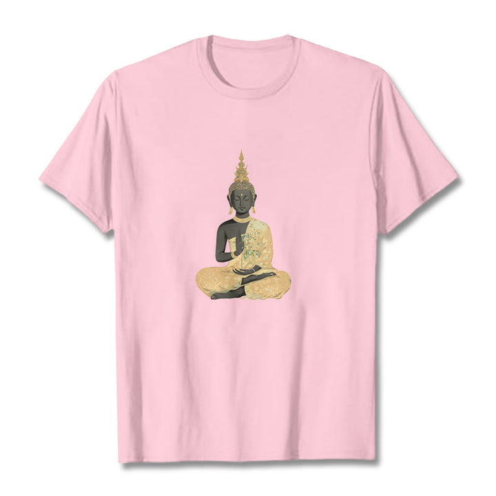 Buddha Stones、瞑想する仏陀の模様、コットンTシャツ - ライトピンク - 2XL - image 18