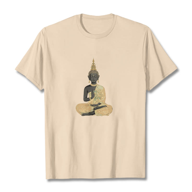 Buddha Stones、瞑想する仏陀の模様、コットンTシャツ - ビスク - 2XL - image 1