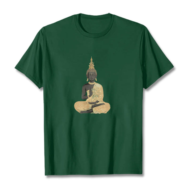 Buddha Stones、瞑想する仏陀の模様、コットンTシャツ - フォレストグリーン - 2XL - image 3