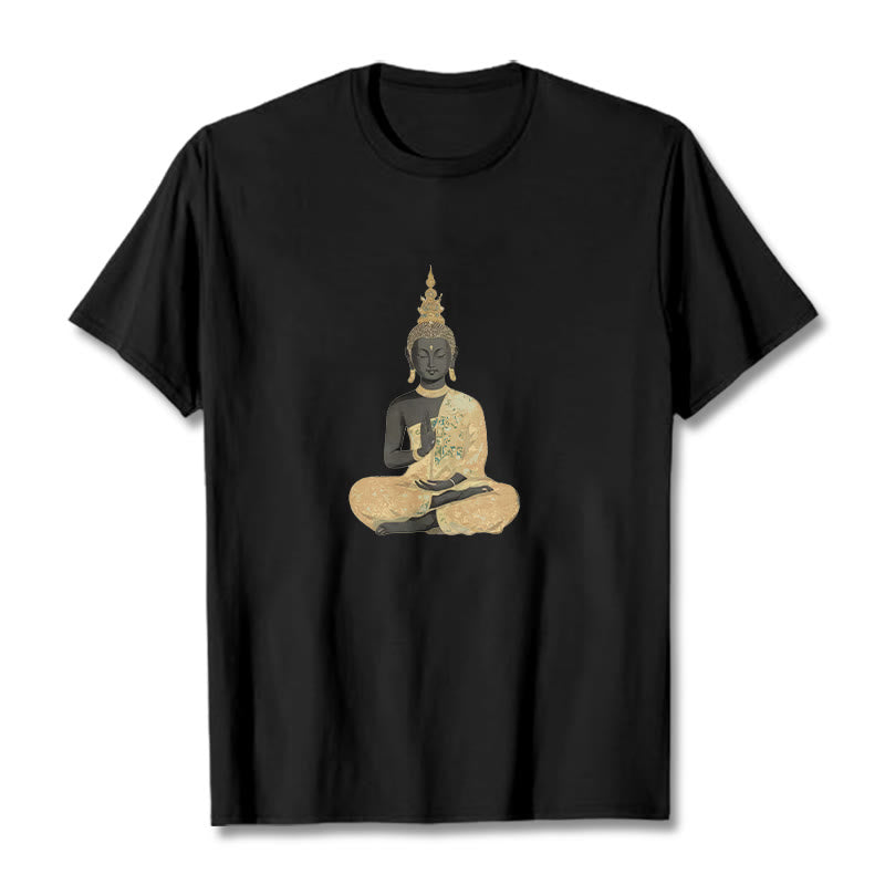 Buddha Stones、瞑想する仏陀の模様、コットンTシャツ - 黒 - 2XL - image 11