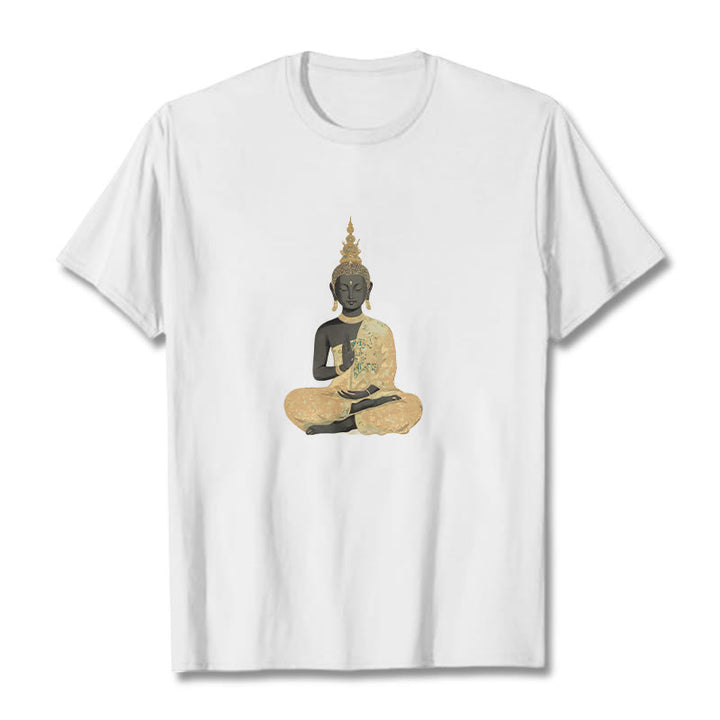 Buddha Stones、瞑想する仏陀の模様、コットンTシャツ - 白 - 2XL - image 5